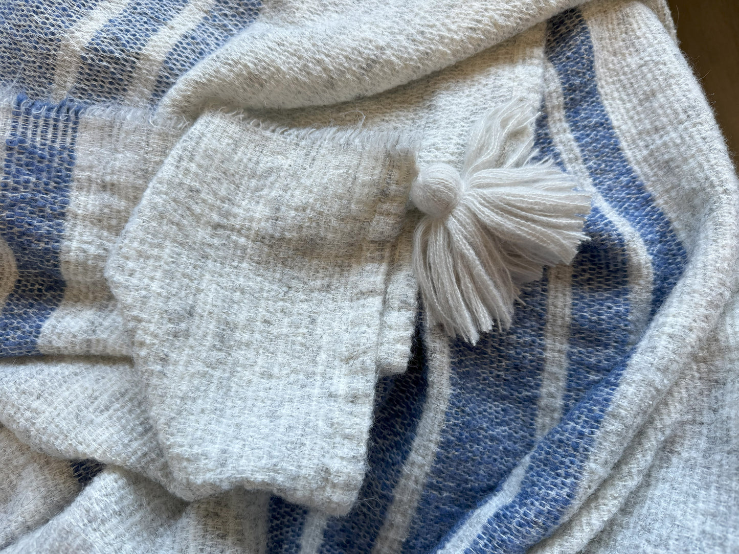 Tassel Wool Throw (Blue Stripe)
