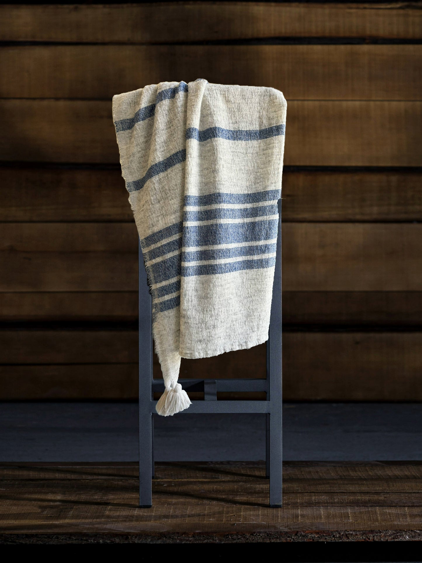 Tassel Wool Throw (Blue Stripe)