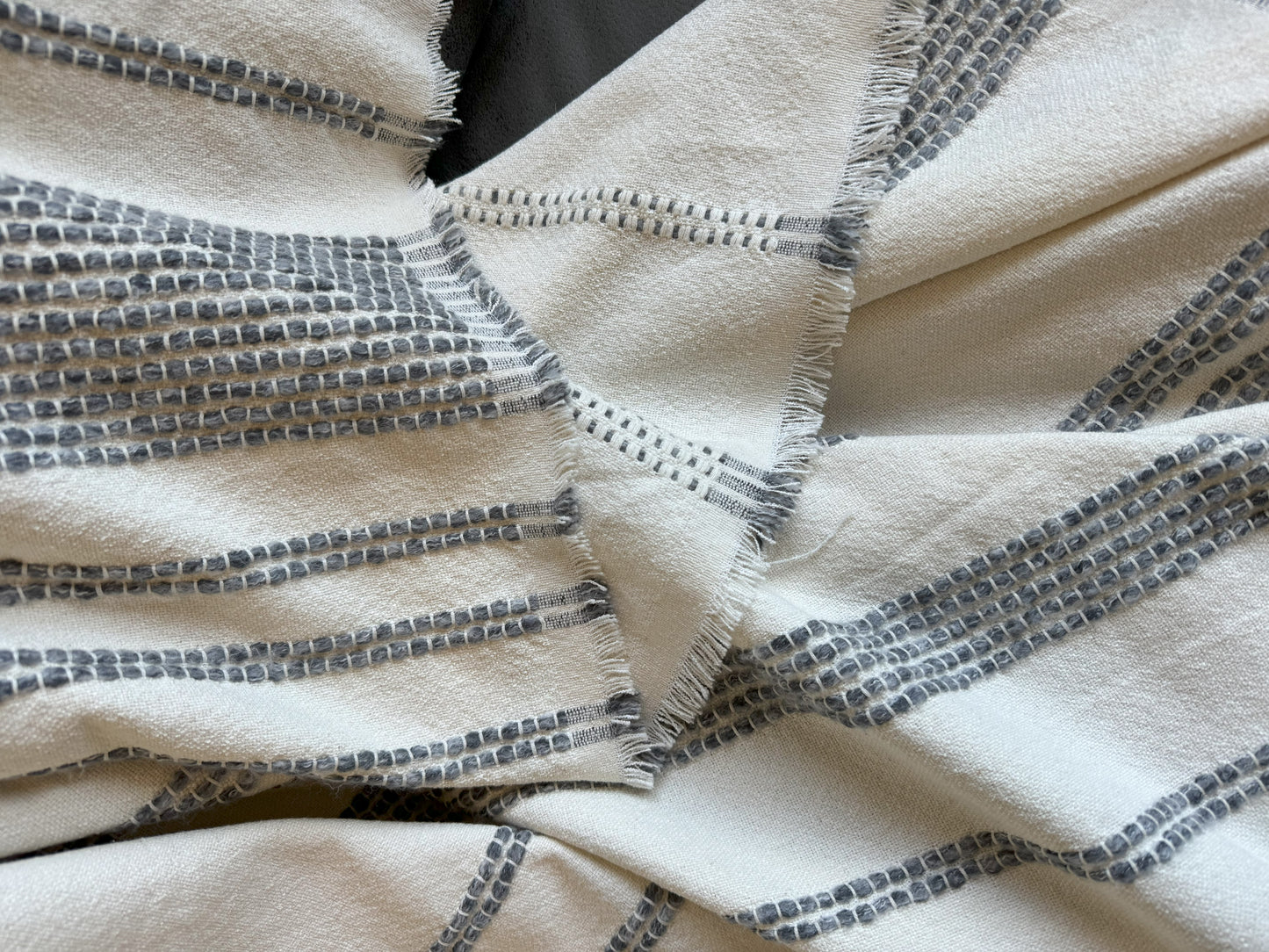 Grey Stripe Fringe Cotton Blend Throw